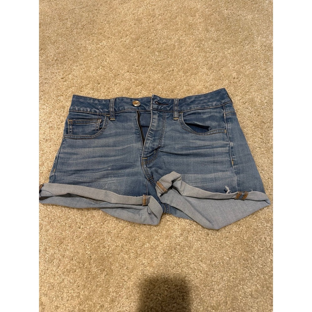 American Eagle High Rise Shortie Jean Shorts Light Wash Denim Womens 6 Stretch